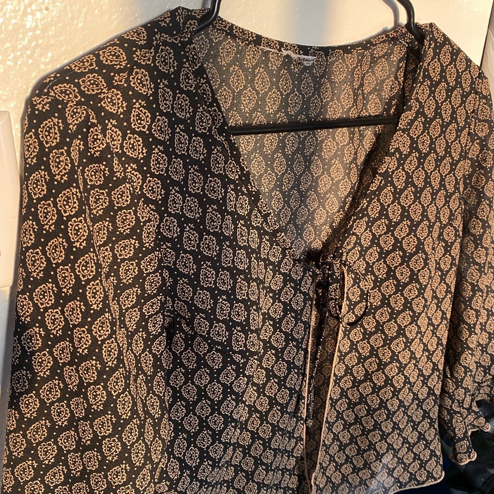 Y2K Womens Long Sleeve Sheer Cardigan Tie Front Cover Up Shrug